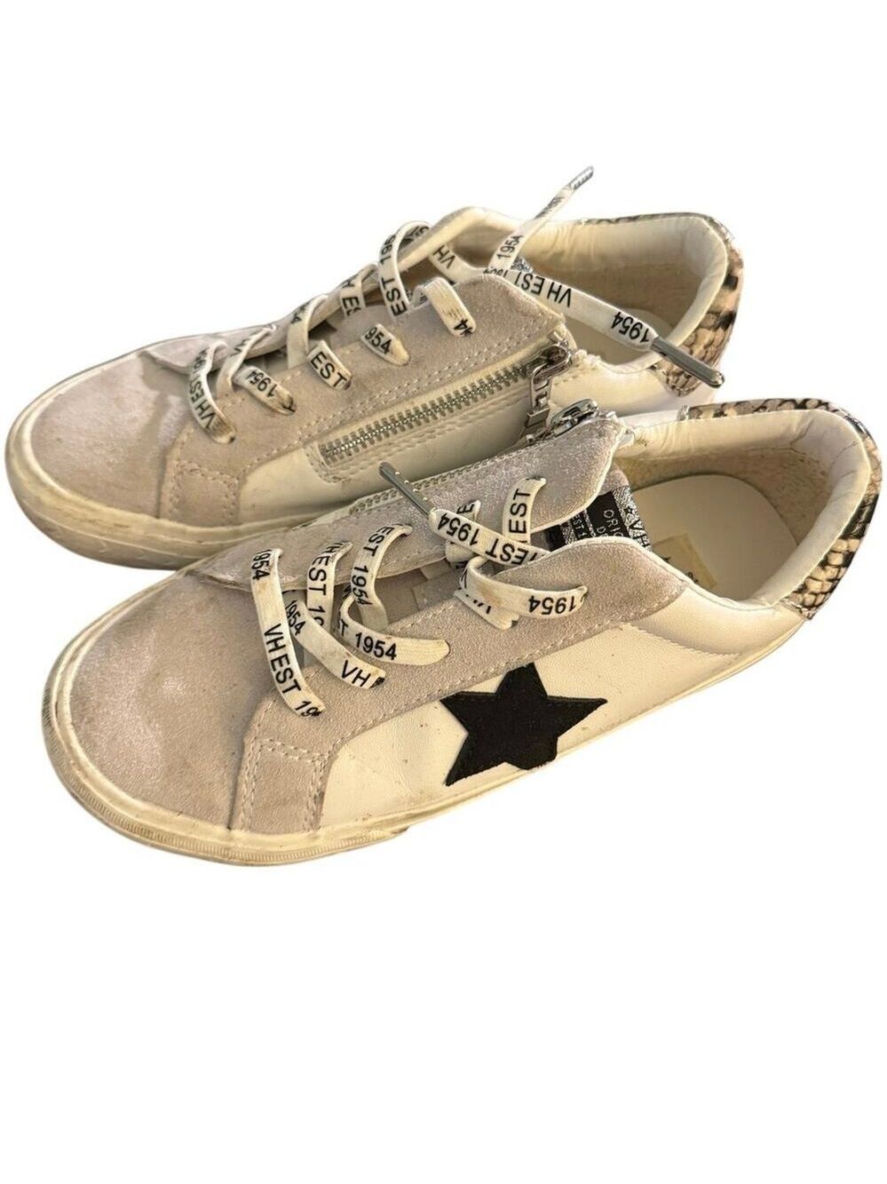 Vintage Havana Kids Gloria VHK Star Sneakers, Ivory Taupe Snakeskin Zip, Size 5